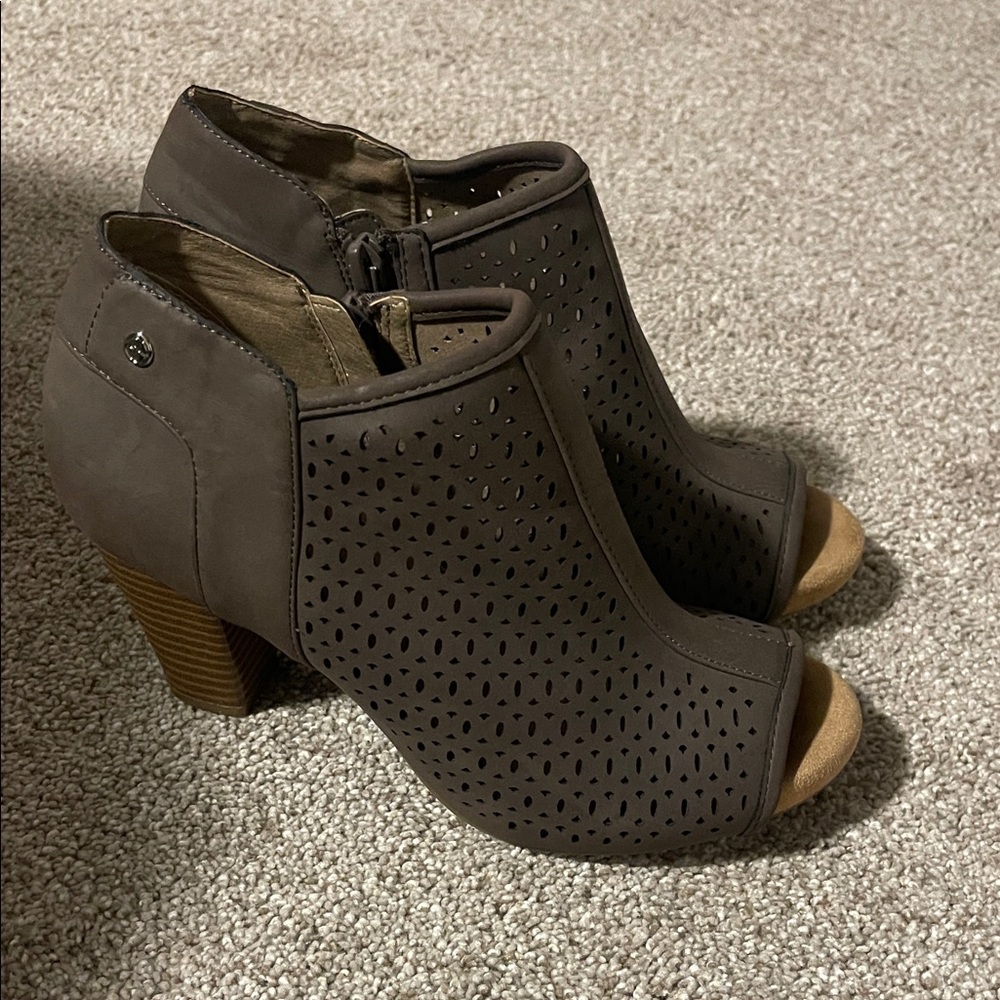 Elegant Brown Peep-Toe Ankle Booties